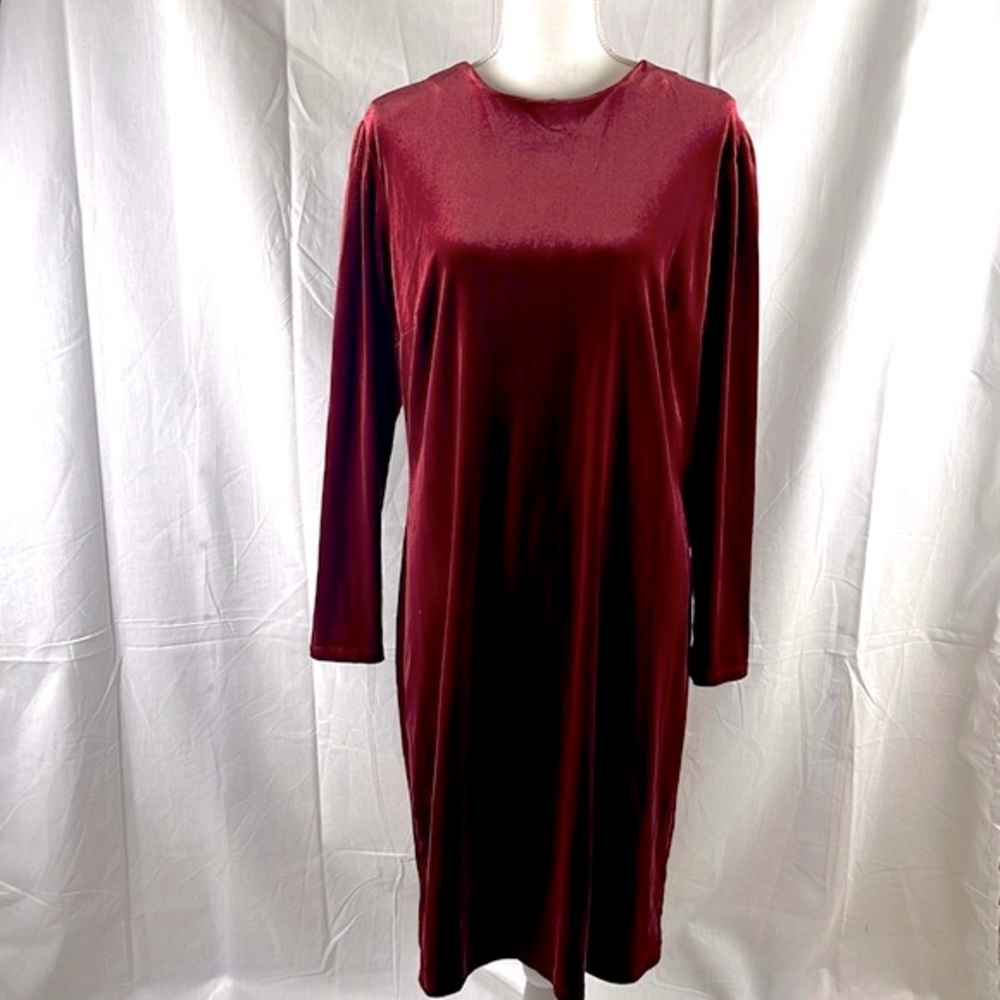 NWT A New Day Women XL Dress Velour Velvet Long Sleeve Zip Back Red Burgundy